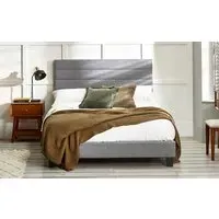 King Size Bed Frame with Tufted Headboard - Grey, Linen