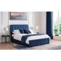 King Size Bed with 4 Drawers - Blue, Linen