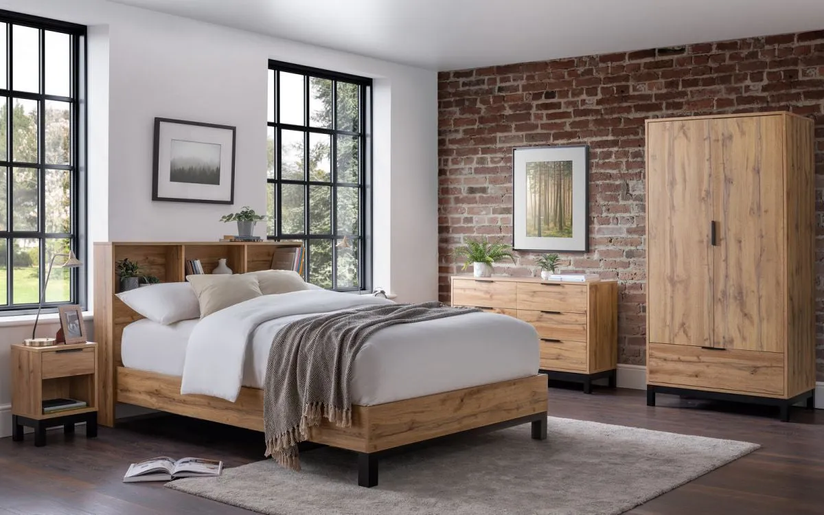 King Size Bed with Bookcase Headboard - Oak, MDF
