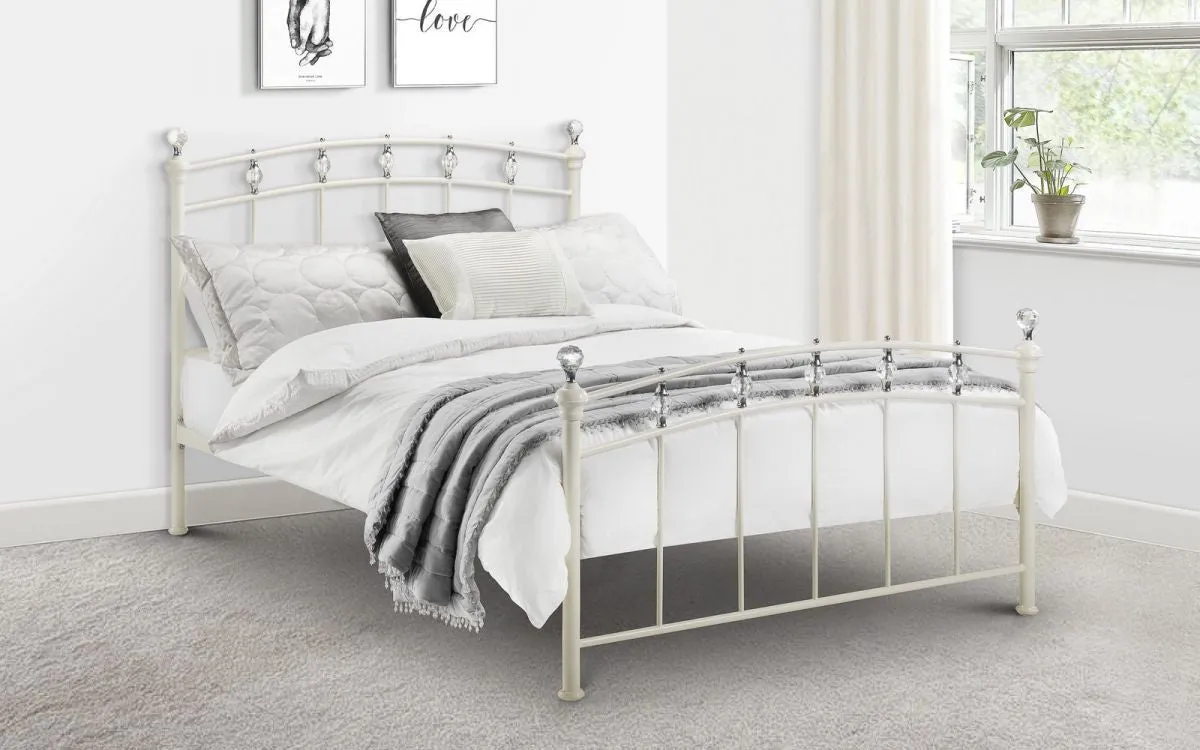King Size Bed with Crystal Finials - White, Steel