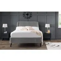 King Size Bed with Curved Headboard - Grey, Velvet
