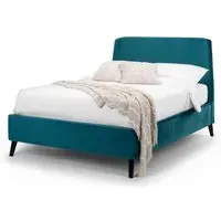 King Size Bed with Curved Headboard - Teal, Velvet