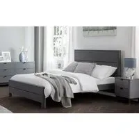 King Size Bed with Rounded Corners - Grey, MDF