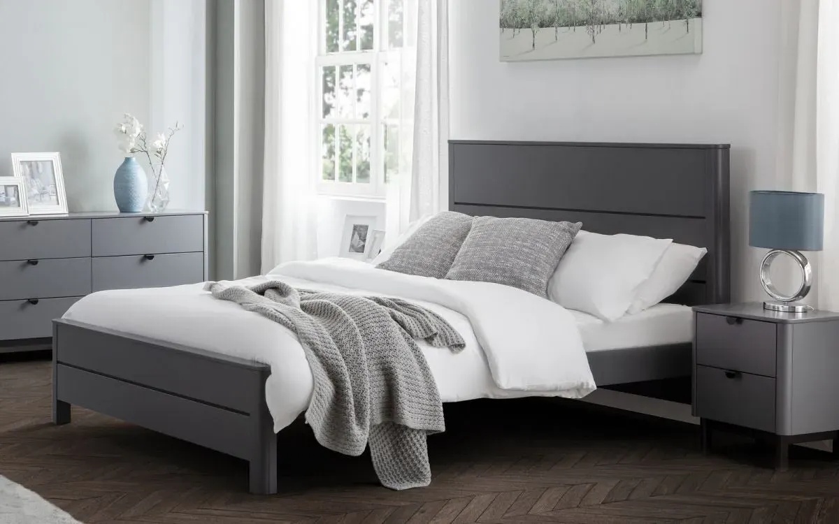 King Size Bed with Rounded Corners - Grey, MDF image