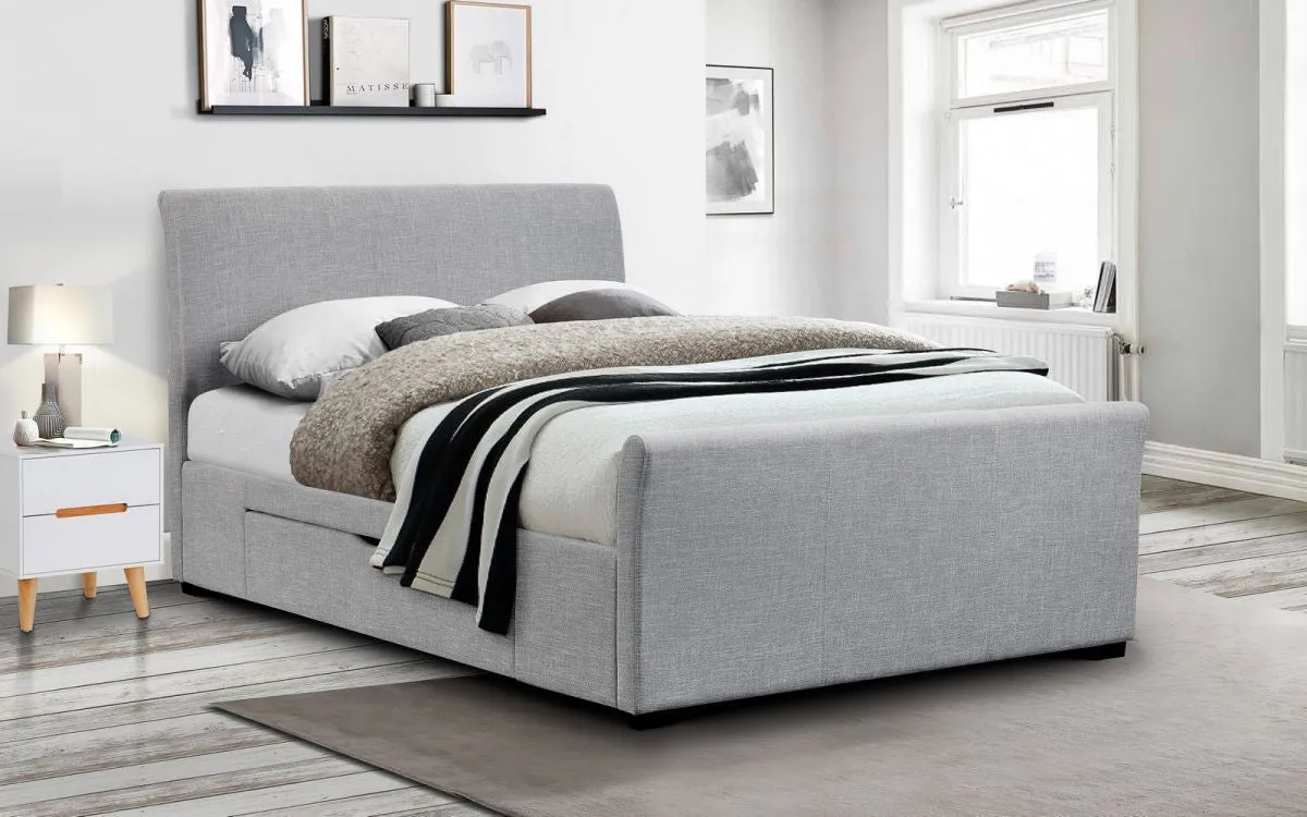 King Size Bed with Storage Drawers - Grey, Fabric
