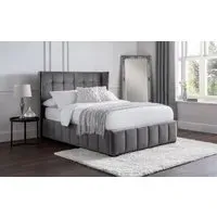 King Size Bed with Winged Headboard - Grey, Velvet