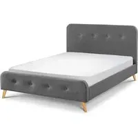 King Size Curved Bed with Buttoned Headboard - Grey