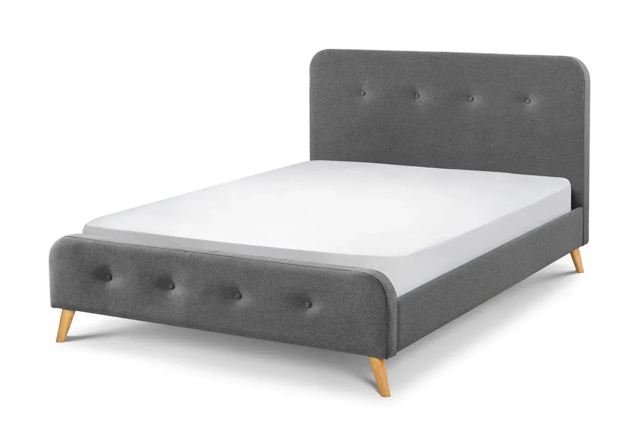King Size Curved Bed with Buttoned Headboard - Grey