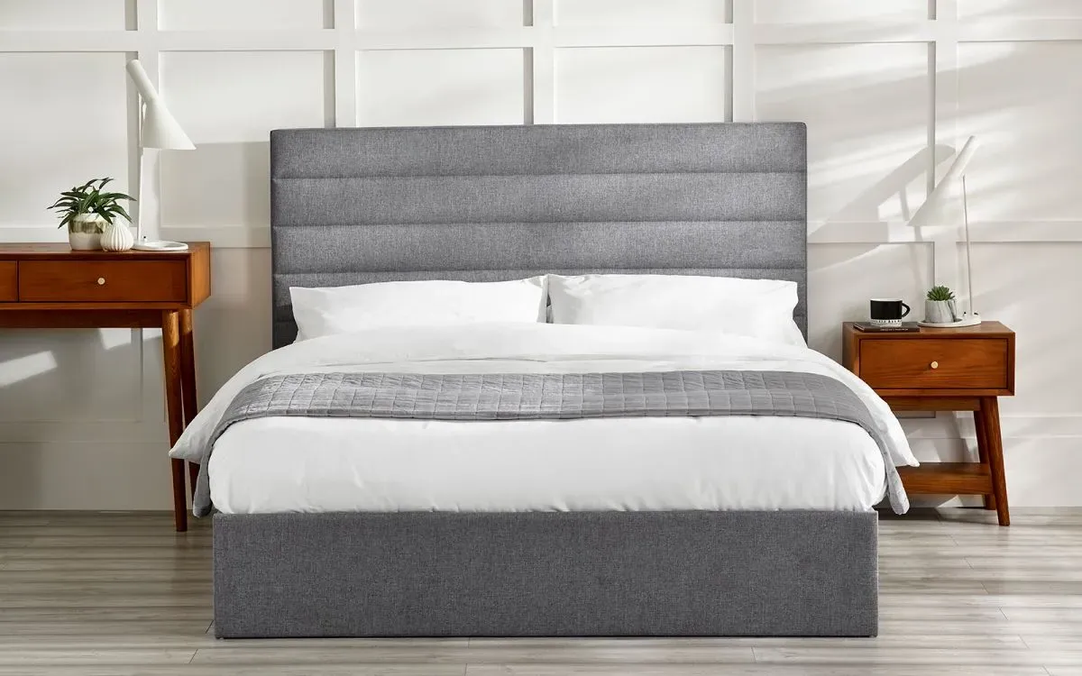 King Size Ottoman Bed Frame - Grey, Linen