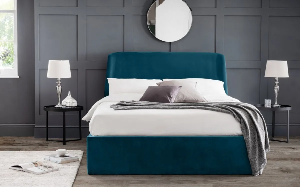 King Size Storage Ottoman Bed - Teal, Velvet