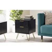 Lamp Table with Gold Accents - Black, MDF