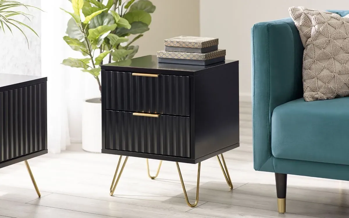 Lamp Table with Gold Accents - Black, MDF image