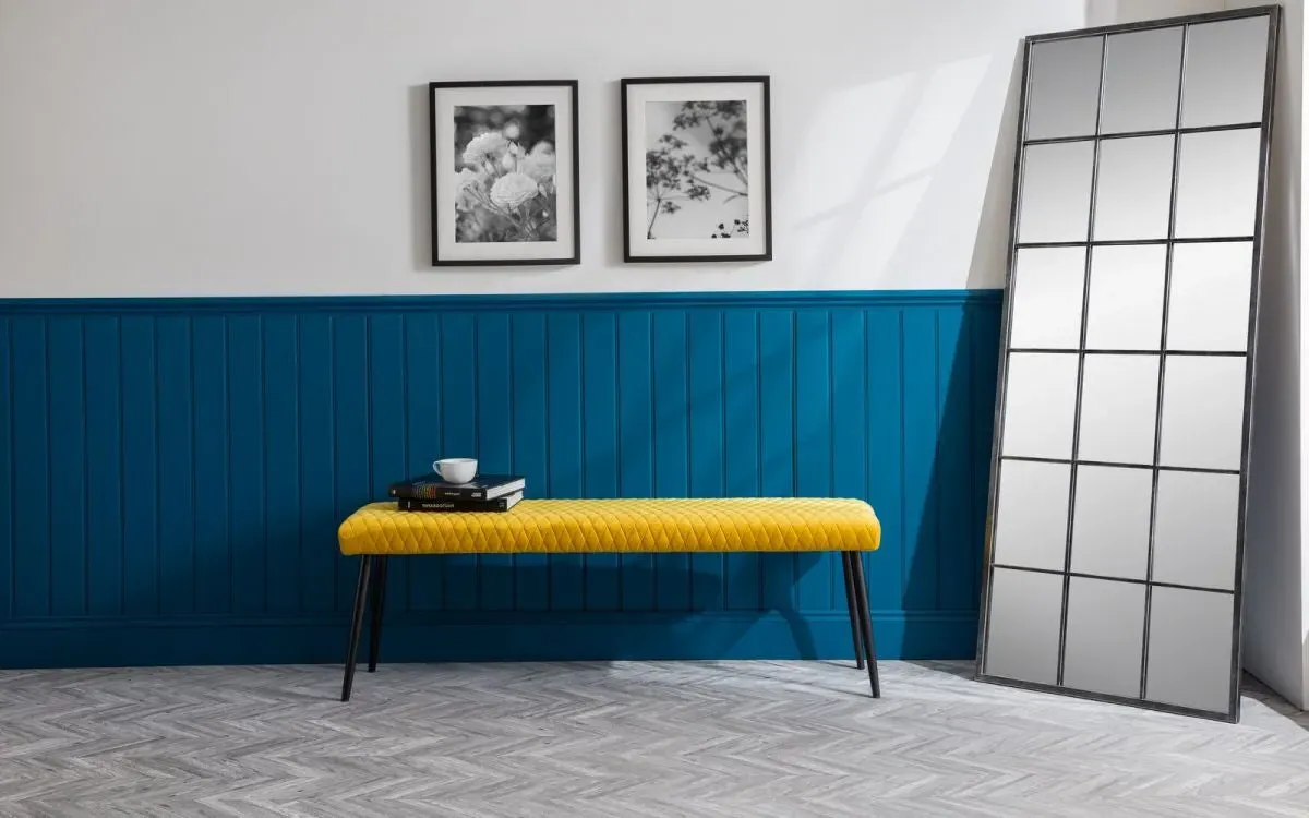 Low Dining Bench - Mustard, Velvet