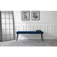 Low Dining Bench with Quilted Detail - Blue, Velvet