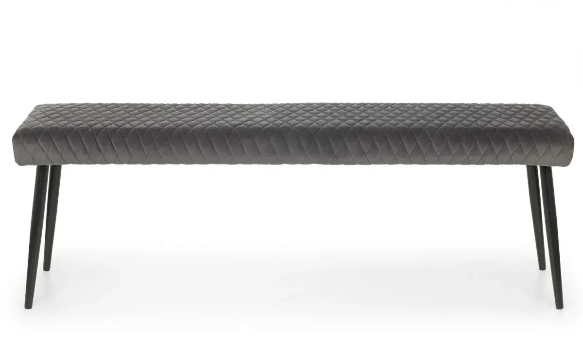 Low Dining Bench with Quilted Detail - Grey, Velvet