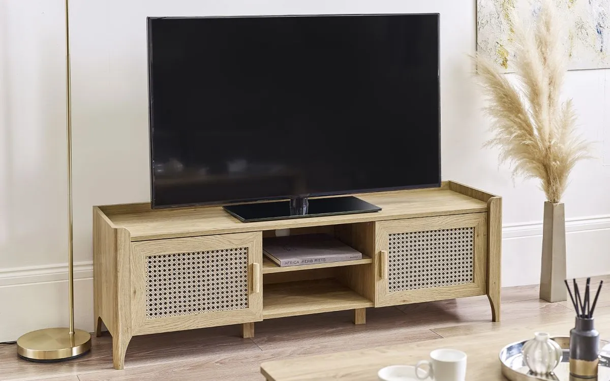 Media Unit with Storage Cupboards - Oak, MDF