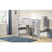 Mid Sleeper Bed with Ladder - Dove Grey, Pine