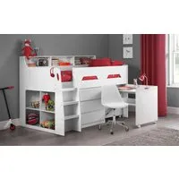 Midsleeper Bed with Desk & Storage - White