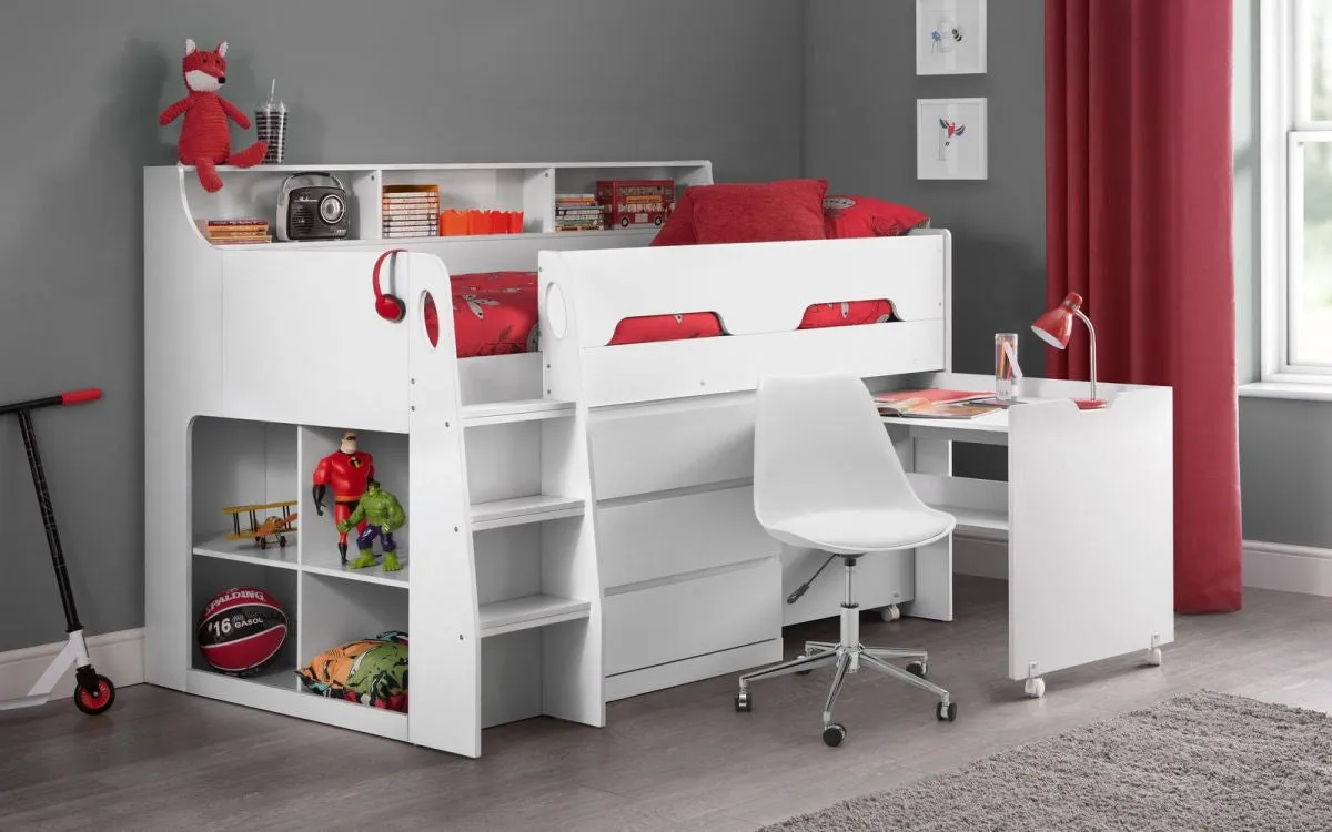 Midsleeper Bed with Desk & Storage - White image