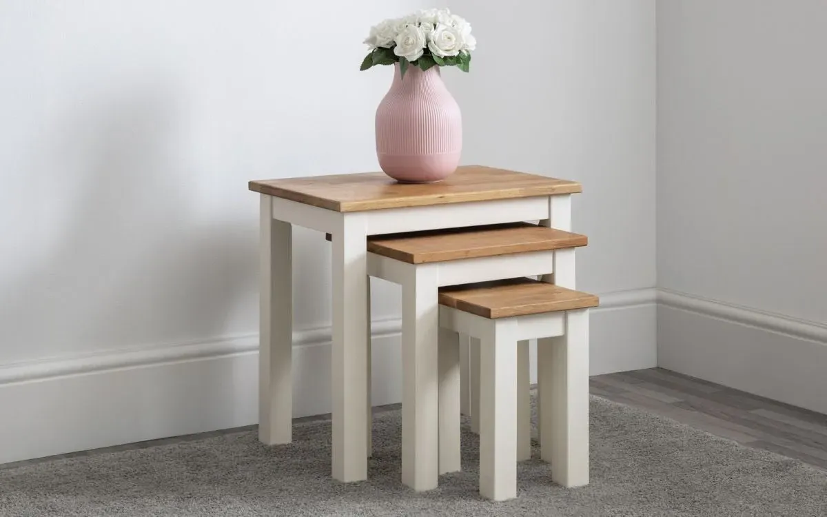 Nest of 3 Tables - Ivory, Solid Oak