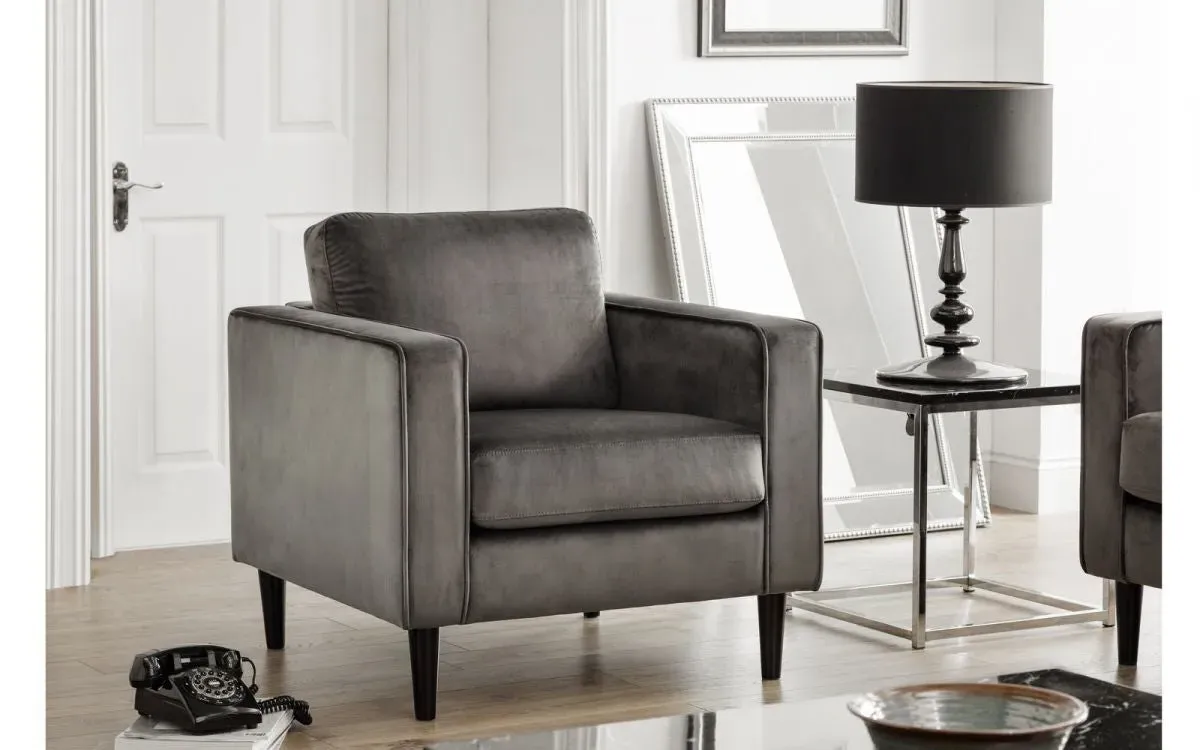 Padded Armchair with Timber Frame - Grey, Velvet