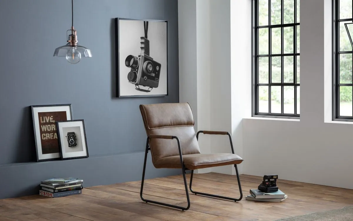 Padded Chair with Headrest - Brown, Faux Leather image