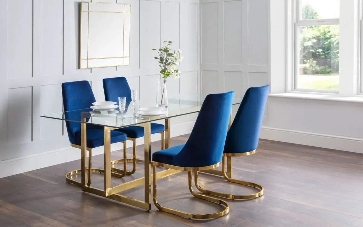 Rectangular Glass Dining Set with Gold Base