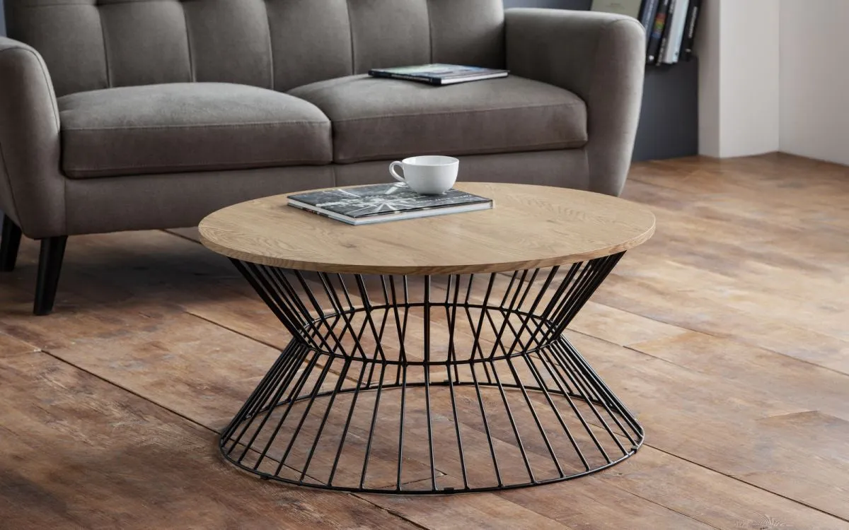 Round Coffee Table Wire Frame - Oak, MDF