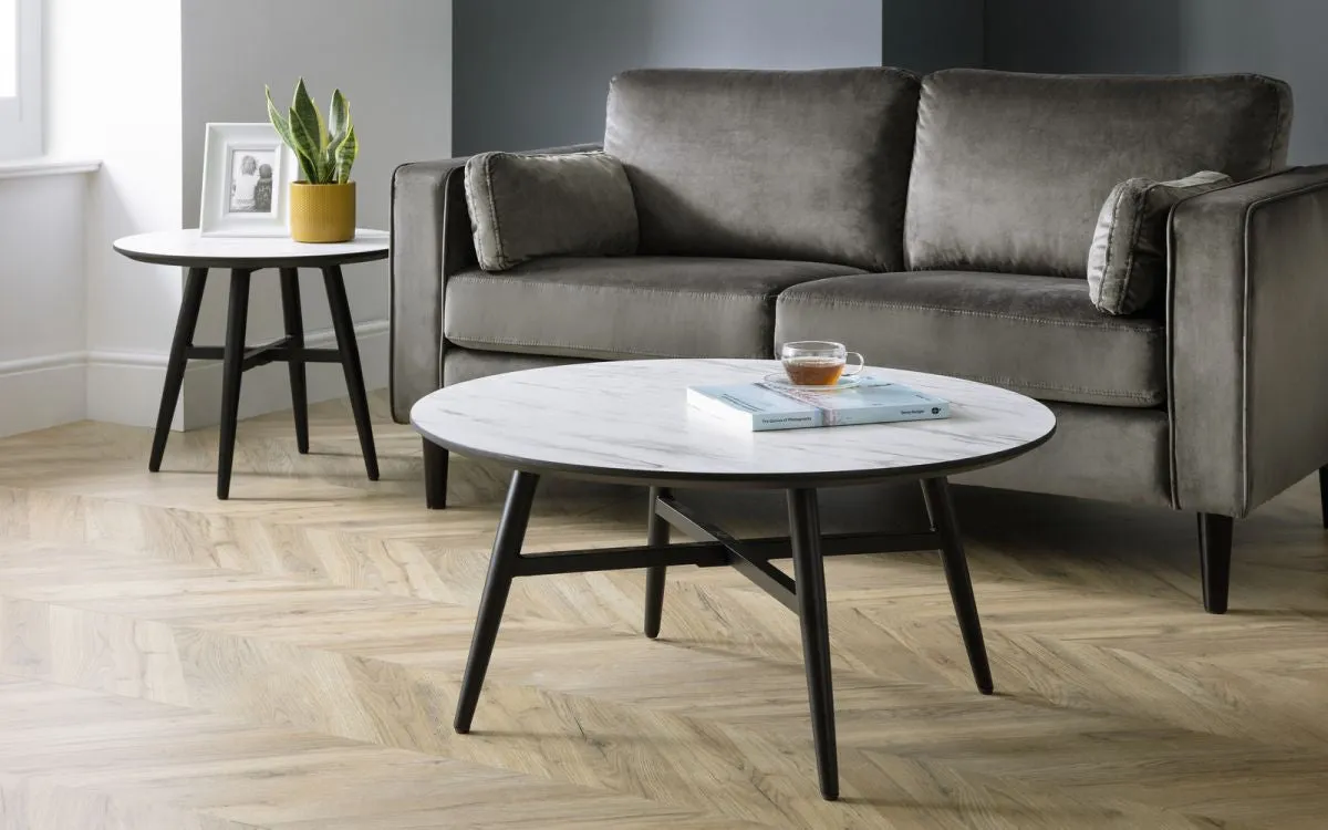 Round Coffee Table with Cross Legs - White, MDF