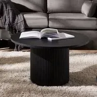 Round Coffee Table with Fluted Base - Black
