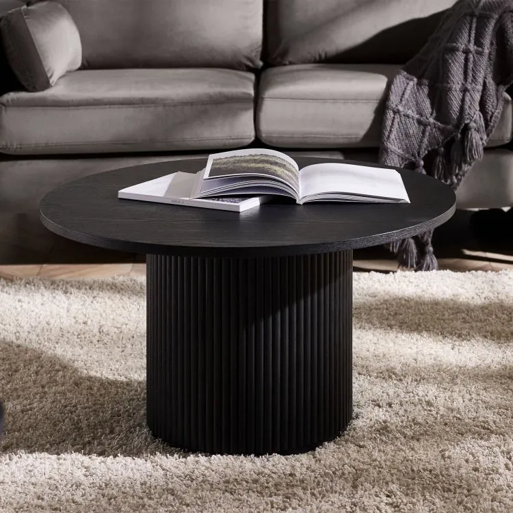 Round Coffee Table with Fluted Base - Black image