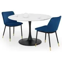 Round Dining Set with 2 Chairs - White, Marble