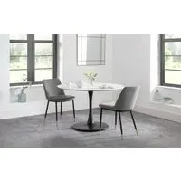 Round Dining Set with 2 Chairs - White, Marble