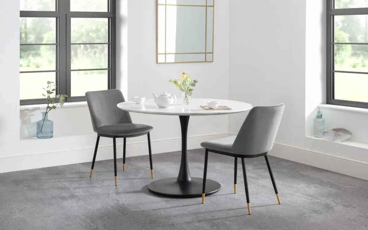 Round Dining Set with 2 Chairs - White, Marble image