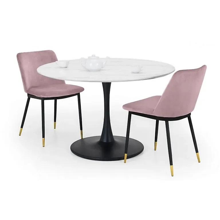 Round Dining Set with 2 Chairs - White, Marble