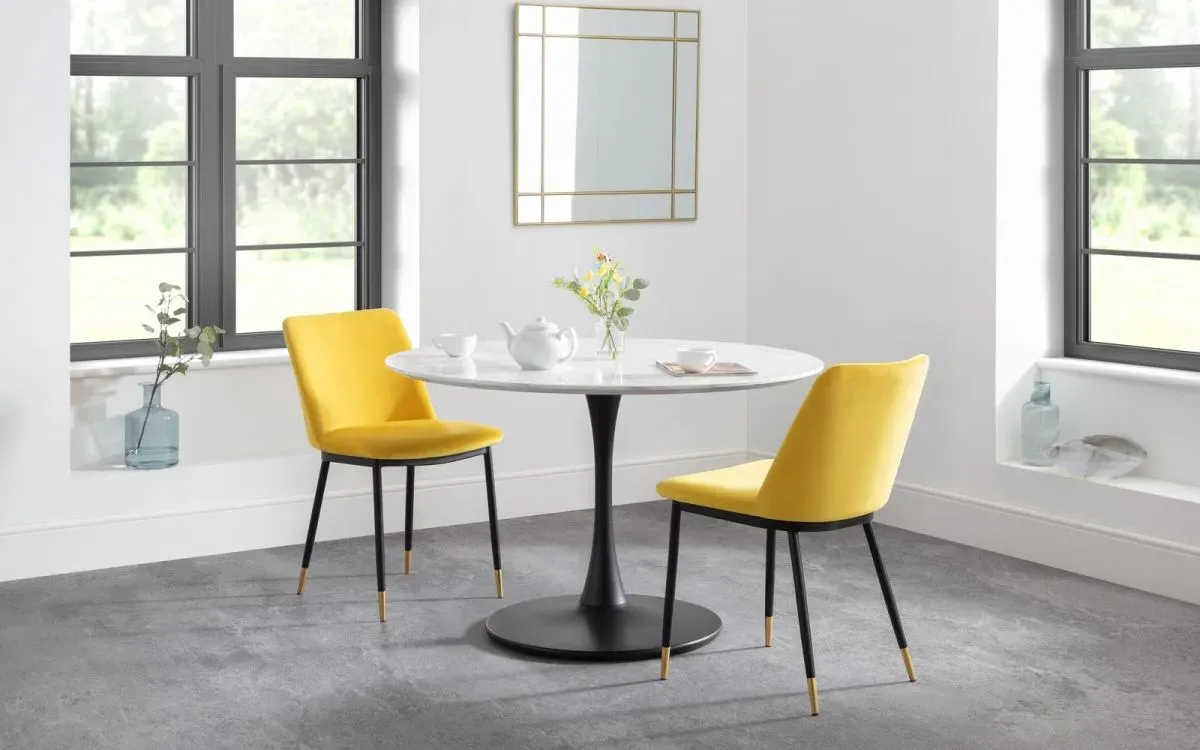 Round Dining Set with 2 Chairs - White, Marble