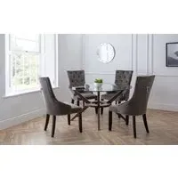 Round Dining Set with 4 Chairs - Clear, Glass