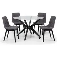 Round Dining Set with 4 Chairs - Clear, Glass