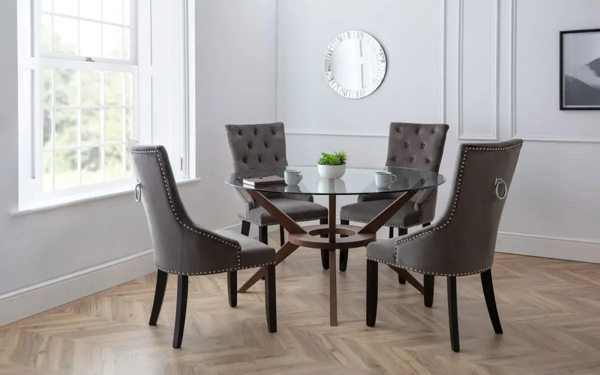 Round Dining Set with 4 Chairs - Clear, Glass