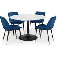 Round Dining Set with 4 Chairs - White, Marble