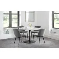 Round Dining Set with 4 Chairs - White, Marble