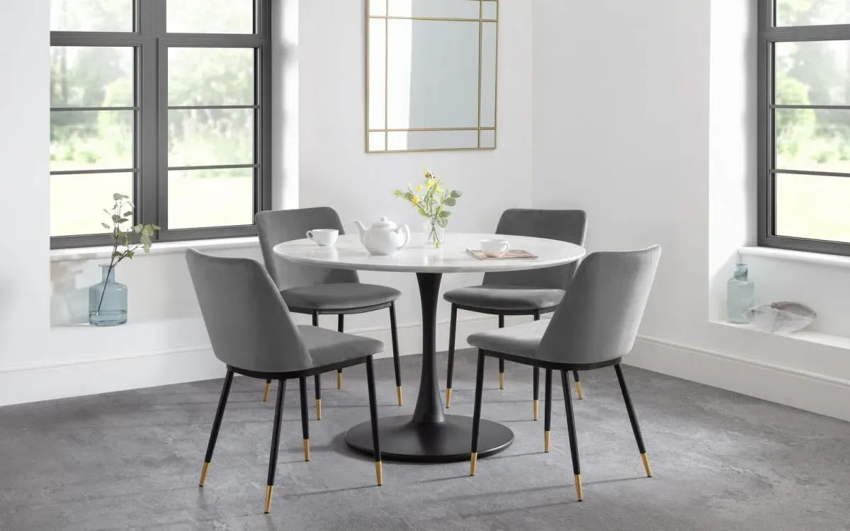Round Dining Set with 4 Chairs - White, Marble