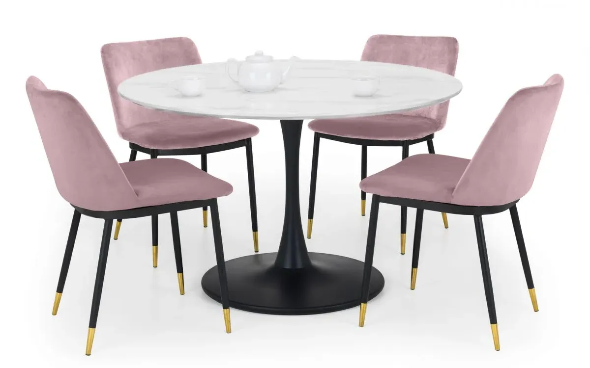 Round Dining Set with 4 Chairs - White, Marble