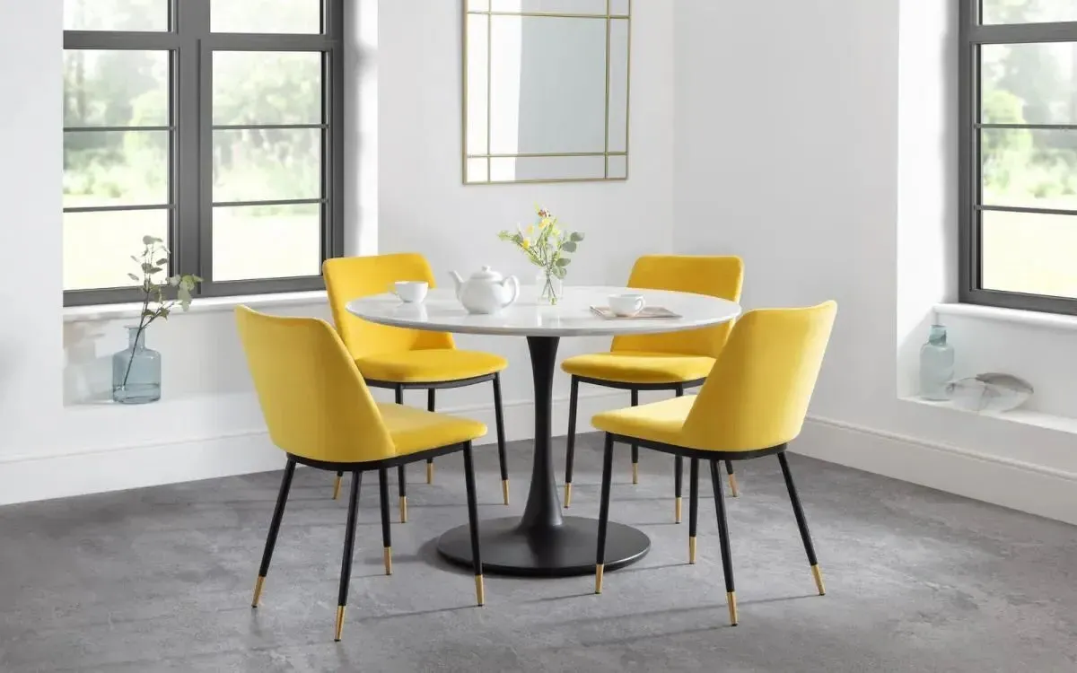 Round Dining Set with 4 Chairs - White, Marble