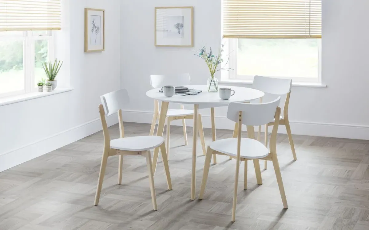Round Dining Set with 4 Chairs - White, Oak image