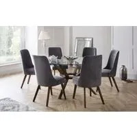 Round Dining Set with 6 Chairs - Clear, Glass