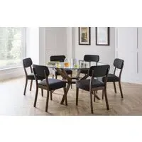 Round Dining Set with 6 Chairs - Clear, Glass