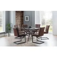 Round Dining Set with 6 Chairs - Clear, Glass