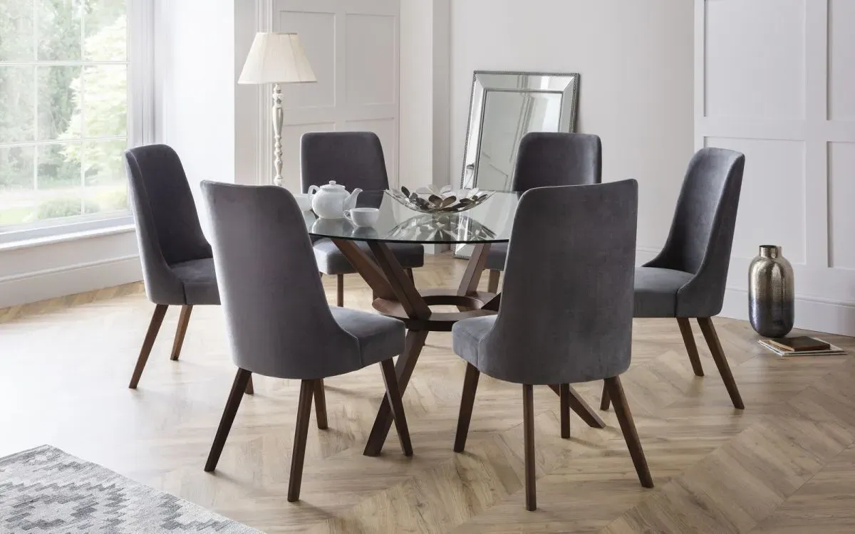 Round Dining Set with 6 Chairs - Clear, Glass