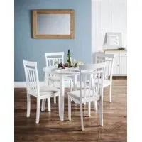 Round Dining Set with Drop Leaves - White, Hardwood